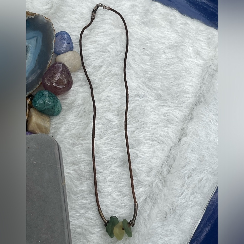 Vintage Sterling Green Beach Glass Necklace